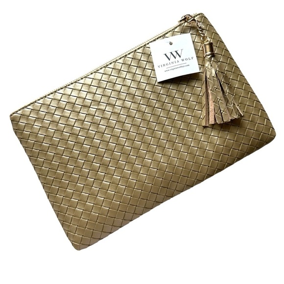 Virginia Wolf NYC Metallic Woven “Mimi” Pouch Vegan Leather Clutch - Picture 1 of 7